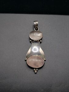 vintage Sterling Silver and Rose Quartz necklace pendant pink