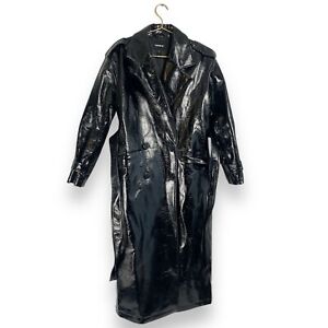 EXPRESS Patent Leather Trench Coat Women Belted Lined Size S  S0430