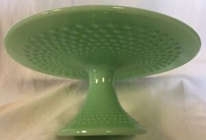 Cake Stand Plate - Gigi Hobnail Pattern - Jade Jadeite Green Glass - Mosser USA
