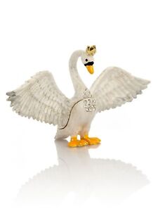 Keren Kopal White Swan Trinket Box Handmade With Austrian Crystals