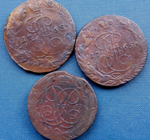 Russian Empire,Russia ,5 kopek,1759,63,68, Lot 3 coins,#1
