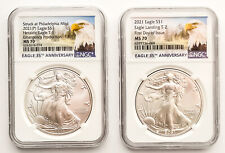 2021 $1 T1 (p) Emergency Production ER and T2  FDOI Silver Eagle Set NGC MS70