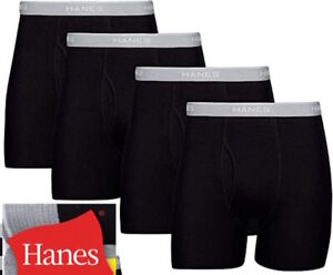 Mens 4 Pack Hanes Black Boxer Briefs  Underwear 100% Cotton S-XL 2XL 3XL