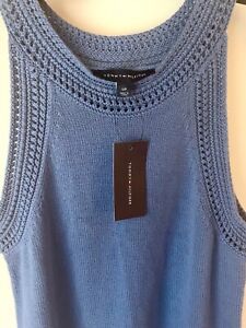 Tommy Hilfiger Women's Blue Crochet Sleeveless Cotton Sweater Size S ($59 MSRP)