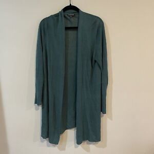 Eileen Fisher Green Metallic Linen Blend Open Front Cardigan Size L