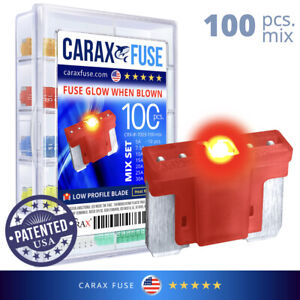 CARAX Glow Fuse – LOW Profile Micro Blade – 100 pcs Assortment Kit – Glow Blown
