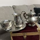 Vintage Daalderop Royal Holland Pewter Wood HandleTeapot Tea Pot MCM(2) Pieces+2
