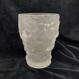 New ListingVintage Josef Inwald WEIL BAROLAC Art Glass Vase Cherry Leaves Satin Frosted  7
