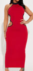 Fashion Nova Tokyo Halter Cut Out Dress Size XL Red w/ Black Trim New w/ Tags