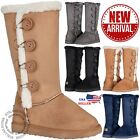New Women's Faux Fur Shearling Lined Boot Mid Calf Winter Snow Boots Fur Boots