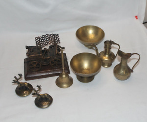 New Listing(A4) Vintage Brass Bowls bells and more etched scenes lot
