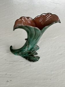 Vintage Stangl Pottery Green Terra Rose Lily Vase Cornucopia #3563