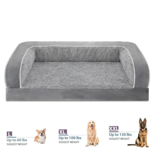 M/L/XL Dog Bed Orthopedic Foam 3Side Bolster Gray Pet Sofa with Removable Cover