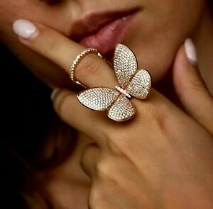 18k Gold Plated Big Butterfly Ring made w Swarovski Crystal Prong Stone Gorgeous
