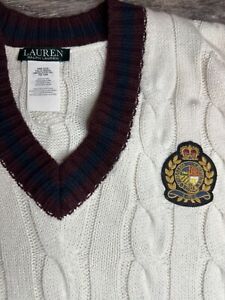 Vintage Lauren Ralph Lauren cable knit poncho with crest (emblem) White