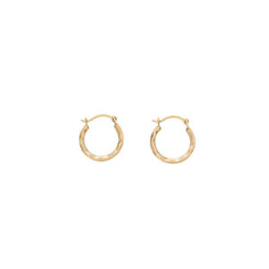 14K Gold Hammered Swoosh Diamond Cut French Lock Hoop Earrings