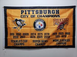 Pittsburgh City Of Champions Flag 3ftx5ft Pittsburgh Penguins Steelers Pirates🔥