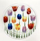 William McGrath Fused Art Glass Plate Colorful Tulips 11” Peggy Karr Style