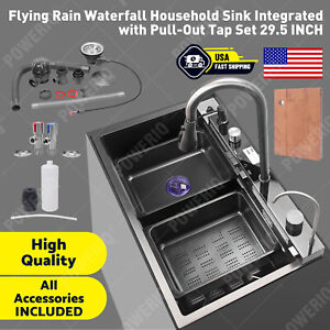 Flying Rain Waterfall Household Sink Integrated with Pull-Out Tap Set 29.5 INCH