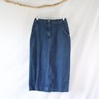Studio Works Long Modest Blue Jean Skirt Size 8 Denim Maxi Back Slit Skirt