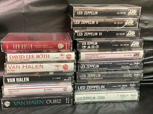 80s Rock Lot Of 15 Cassettes - 9 Led Zeppelin & 5 Van Haley 1 David Lee Roth