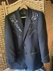 Vtg Style Scully Blazer Suit Jacket Black With Embroidery Western Men’s Size 40