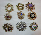 Vintage Pinwheel Starburst Heart Round Rhinestone Faux Pearl Brooch Jewelry Lot