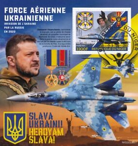 UKRAINE WAR Zelensky / Air Force Hero Pilots Aircraft Stamp Sheet #3 2022 Niger