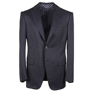 Zilli Black and Gray Herringbone Patterned Wool-Silk Suit Slim 50R (Eu 60) NWT