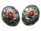 Vintage Navajo Sterling Silver Red Coral Native American Earrings signed LS