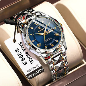 Men's Quartz Watches 3 ATM Waterproof Luminous Date Stainless Steel Wristwatches