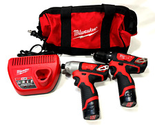New ListingMilwaukee 2494-22 M12 Cordless Drill Driver/Impact Driver Combo Kit 2 Batteries