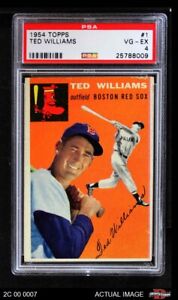 1954 Topps #1 Ted Williams White Back Red Sox HOF PSA 4 - VG/EX 2C 00 0007