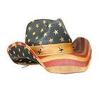 Men's Vintage Tea-Stained USA American Flag Shape-It Brim Cowboy Hat w/ Western