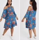 Torrid cold shoulder fit & flare dress in floral blue plus size 2X Summer Hippie