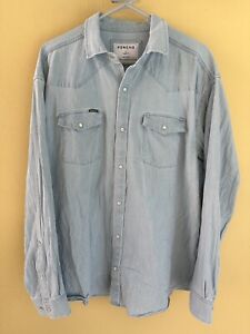 Poncho Outdoors Marfa Denim Western Pearl Snap Slim Fit Button Up Shirt XL GREAT