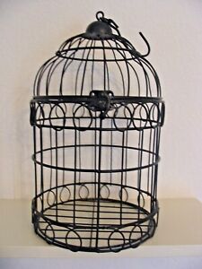 DECORATIVE BLACK METAL ROUND BIRDCAGE 12 INCHES TALL