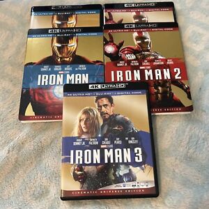 Iron Man Trilogy (4K Ultra HD) With 2 RARE OOP  Slipcovers!! Lot Of 3 !!
