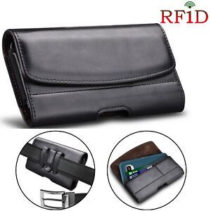 Universal PU Leather Belt Clip Pouch RFID Blocking Wallet Carrying Case Cover