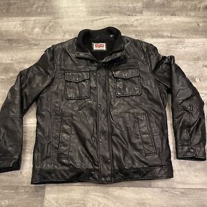 Vintage Levis Bomber Jacket Men’s Size XL Leather Sherpa Lined Military Black