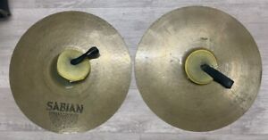 PAIR OF USED SABIAN 20” CRASH NEW SYMPHONIC MEDIUM LIGHT CYMBALS WITH STRAPS