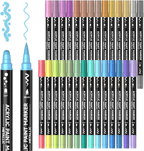 28 Metallic Colors Dual Tip Acrylic Paint Markers, Brush Tip and Dot Tip Acrylic