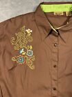 Wrangler Womens Size 2XL Western Rodeo Brown Embroidered Floral Snap Shirt