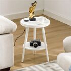 Small End Table with Charging Station Round Side Table with USB Ports