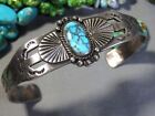 Fred Harvey Era NAVAJO Lone Mountain TURQUOISE Coin SILVER Cuff Bracelet 🤩