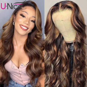 Cambodian Ombre Blonde Balayage Body Wave Lace Front Human Hair Wigs Pre Plucked