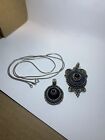 Lot Of 2 Sterling Silver 925 Black Onyx Pendants and 24” Necklace Garnet 27g