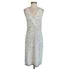 Adrianna Papell Women's Cocktail Dress White Sequined Tuxedo Sheath Size 8