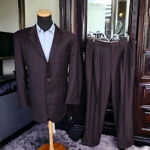 Bespoke Suit 44L Zegna Cloth Brown Windowpane 36x31 Coppley 3/2 34