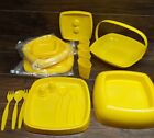 Vintage 70s Pic-nic-pac for 4 Yellow Travel Compact Portable Picnic Set Retro !!